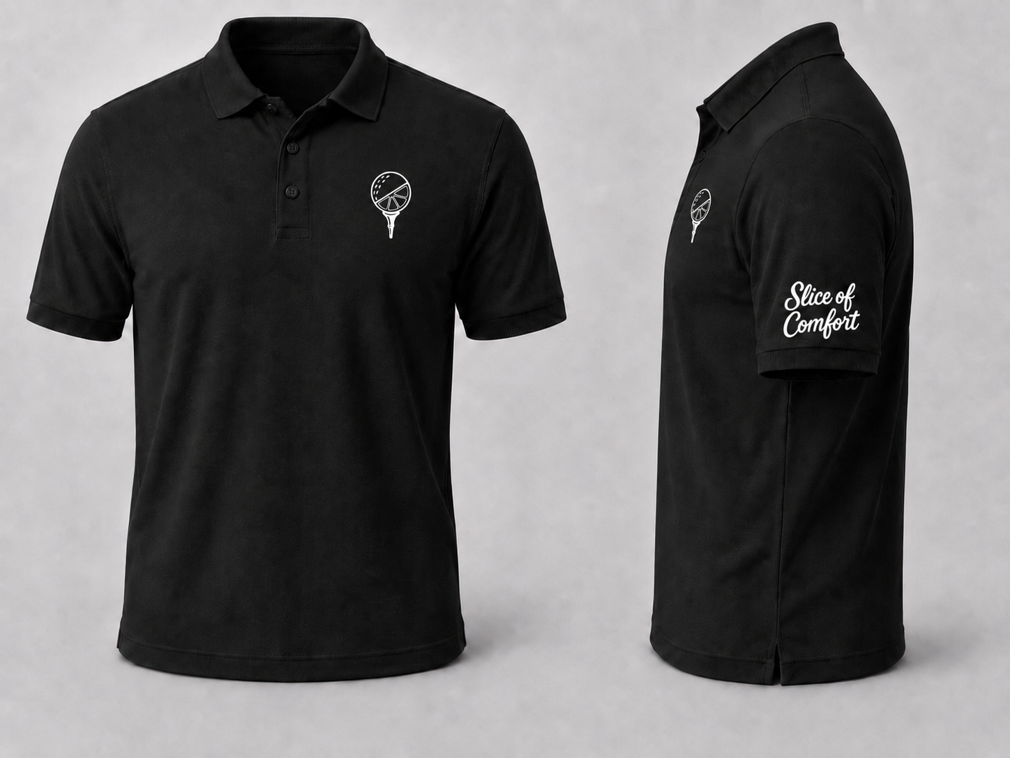 Black Slice of Comfort Shirt with White Lettering
